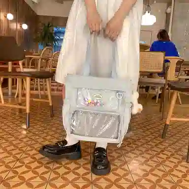 行途 简约时尚校园初中生大容量背包可爱托特包 涤棉 单肩斜挎包 女款 黑色/白色/卡其色/蓝色/黄色/紫色