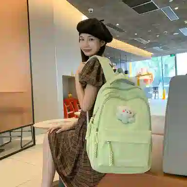 行途 中学生日系纯色高中生夏季休闲旅游背包防泼水 尼龙 双肩包 男女同款情侣款 黑色/米白色/绿色/粉色/黄色