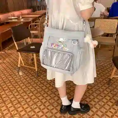 行途 简约时尚校园初中生大容量背包可爱托特包 涤棉 单肩斜挎包 女款 黑色/白色/卡其色/蓝色/黄色/紫色