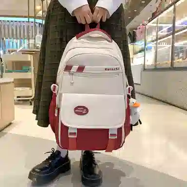 行途 简约高中双肩包小清新大学生尼龙书包大容量韩版初中生背包 女款 多色