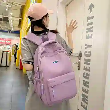 行途 大学生百搭日系高中生韩版中学生少年感 女款 尼龙 双肩包 黑色/蓝色/白色/紫色