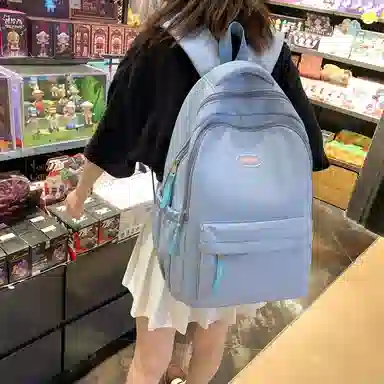 行途 大学生百搭日系高中生韩版中学生少年感 女款 尼龙 双肩包 黑色/蓝色/白色/紫色