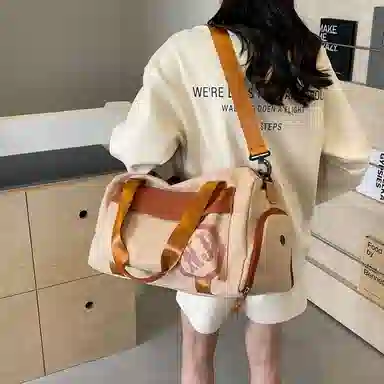 行途 大容量拼色设计 织物 手提健身包 大号 男女同款情侣款 黑色/米白色/蓝色/粉色/卡其色