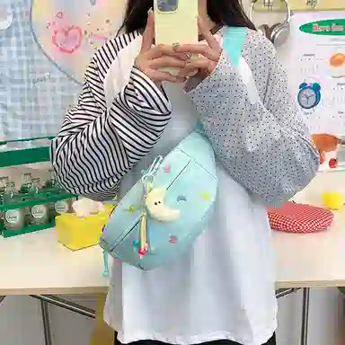 行途 可爱卡通休闲运动斜挎包轻便旅行胸前防水 帆布 帆布包腰包 女款 多色