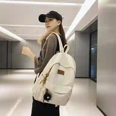 行途 初中高颜值森系纯色百搭小众设计感高中大学生 尼龙 书包背包双肩包 常规 男女同款情侣款 黑色/白色/绿色/卡其色