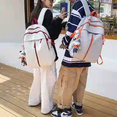 行途 韩版撞色双肩包女大容量尼龙简约学生书包时尚潮流百搭背包男 多色