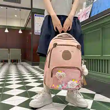 行途 卡通卡皮巴拉大容量可爱学生旅游 尼龙 痛包 女款