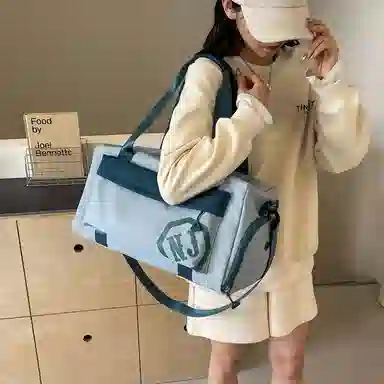 行途 大容量拼色设计 织物 手提健身包 大号 男女同款情侣款 黑色/米白色/蓝色/粉色/卡其色