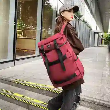 行途 简约休闲大容量 尼龙 双肩包 男女同款情侣款 黑色/酒红色/白色