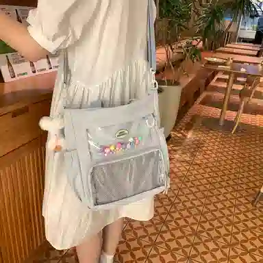 行途 简约时尚校园初中生大容量背包可爱托特包 涤棉 单肩斜挎包 女款 黑色/白色/卡其色/蓝色/黄色/紫色