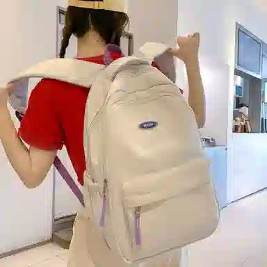 行途 大学生百搭日系高中生韩版中学生少年感 女款 尼龙 双肩包 黑色/蓝色/白色/紫色