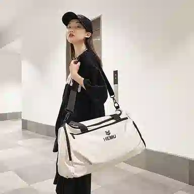 行途 大容量干湿分离 尼龙 收纳包登机包健身包 大号 男女同款情侣款 黑色/白色