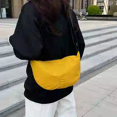 行途 潮牌学生简约百搭布袋背包休闲通勤腋下包 水洗布 斜挎单肩包 男女同款情侣款 黑色/白色/绿色/黄色/桔色