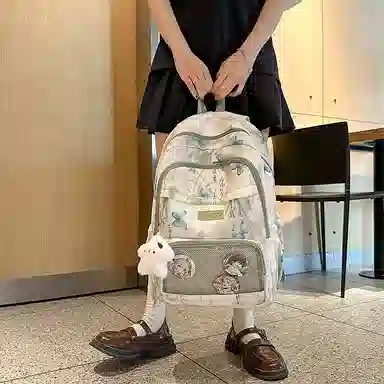 行途 新中式国风简约 条绒 双肩包 男女同款情侣款 灰色/粉色/卡其色/黄色/蓝色/绿色