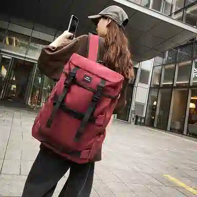 行途 简约休闲大容量 尼龙 双肩包 男女同款情侣款 黑色/酒红色/白色