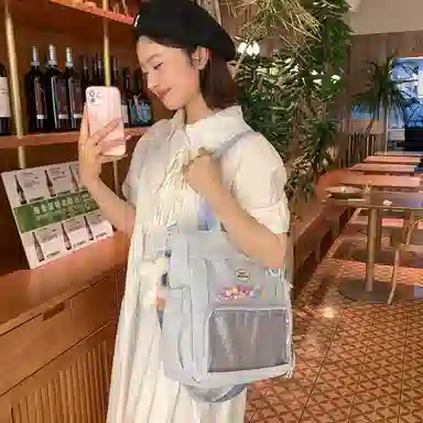 行途 简约时尚校园初中生大容量背包可爱托特包 涤棉 单肩斜挎包 女款 黑色/白色/卡其色/蓝色/黄色/紫色