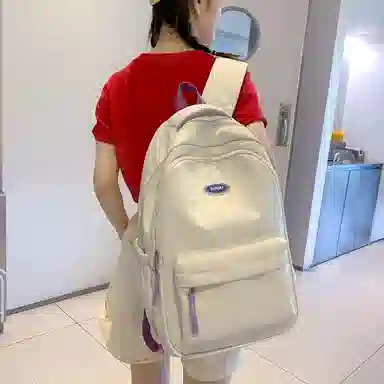 行途 大学生百搭日系高中生韩版中学生少年感 女款 尼龙 双肩包 黑色/蓝色/白色/紫色