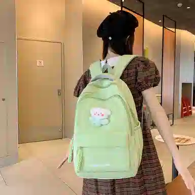 行途 中学生日系纯色高中生夏季休闲旅游背包防泼水 尼龙 双肩包 男女同款情侣款 黑色/米白色/绿色/粉色/黄色