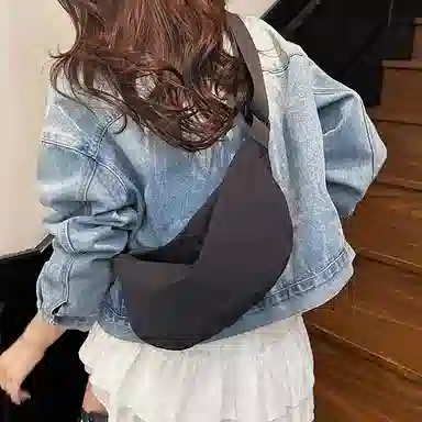 行途 潮牌学生简约百搭布袋背包休闲通勤腋下包 水洗布 斜挎单肩包 男女同款情侣款 黑色/白色/绿色/黄色/桔色