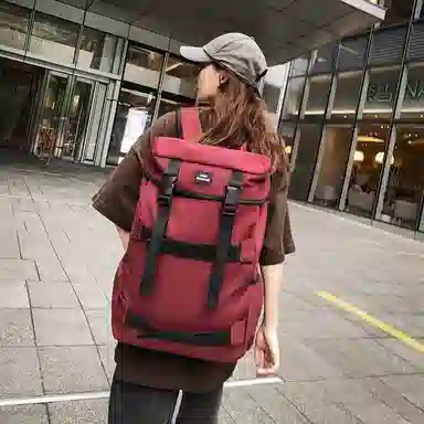 行途 简约休闲大容量 尼龙 双肩包 男女同款情侣款 黑色/酒红色/白色