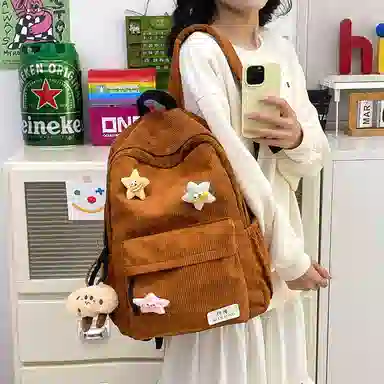 行途 学院风可爱休闲 条绒 双肩包 常规 男女同款情侣款 多色