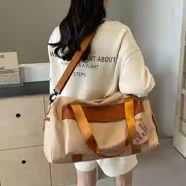 行途 大容量拼色设计 织物 手提健身包 大号 男女同款情侣款 黑色/米白色/蓝色/粉色/卡其色