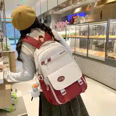 行途 简约高中双肩包小清新大学生尼龙书包大容量韩版初中生背包 女款 多色