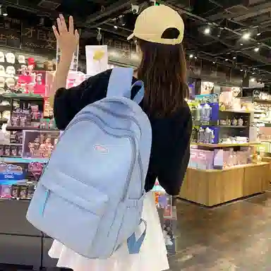 行途 大学生百搭日系高中生韩版中学生少年感 女款 尼龙 双肩包 黑色/蓝色/白色/紫色