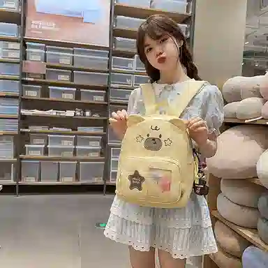 行途 书包可爱小熊童趣外出旅行小学生背包旅游轻便韩系卡通 尼龙 双肩包 男女同款情侣款 黑色/白色/蓝色/黄色/卡其色