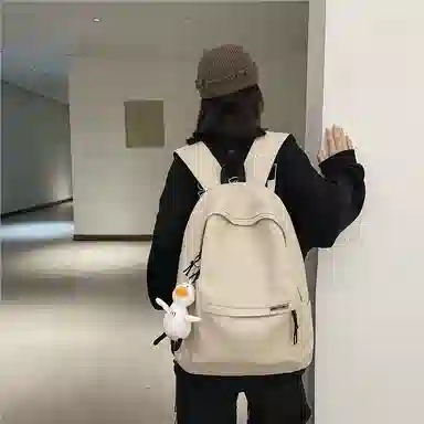 行途 简约大容量旅行背包休闲日系初中生高中大学生书包 尼龙 双肩包 男女同款情侣款 黑色/白色/蓝色/粉色