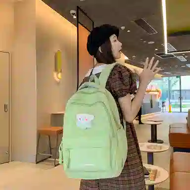 行途 中学生日系纯色高中生夏季休闲旅游背包防泼水 尼龙 双肩包 男女同款情侣款 黑色/米白色/绿色/粉色/黄色