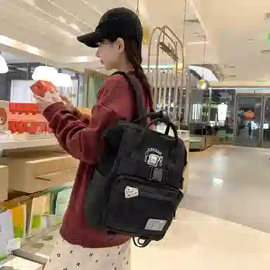 行途 百搭学院风高颜值 尼龙 双肩包 常规 女款 黑色/白色/黄色