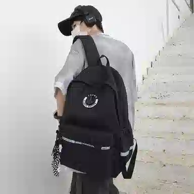 行途 双肩包大容量高级感书包高中简约 男女同款 大学生休闲百搭旅行背包 黑色