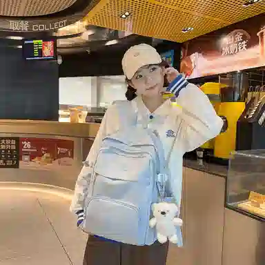 行途 小清新大容量百搭休闲 尼龙 双肩包 男女同款情侣款 黑色/白色/黄色/紫色/蓝色