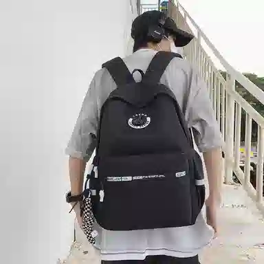 行途 双肩包大容量高级感书包高中简约 男女同款 大学生休闲百搭旅行背包 黑色