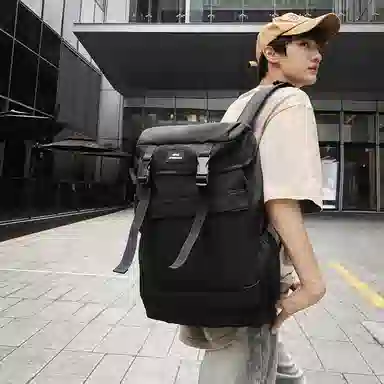 行途 简约休闲大容量 尼龙 双肩包 男女同款情侣款 黑色/酒红色/白色