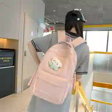 行途 中学生日系纯色高中生夏季休闲旅游背包防泼水 尼龙 双肩包 男女同款情侣款 黑色/米白色/绿色/粉色/黄色