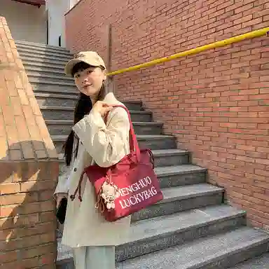 行途 休闲简约日常通勤时尚百搭 棉 单肩包 男女同款情侣款 黑色/白色/红色/黄色/卡其色/蓝色