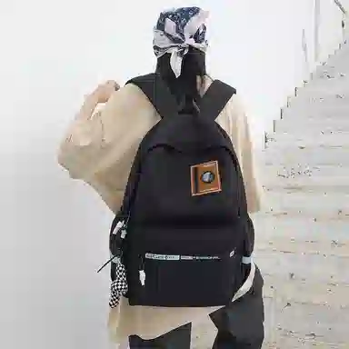 行途 双肩包大容量高级感书包高中简约 男女同款 大学生休闲百搭旅行背包 黑色