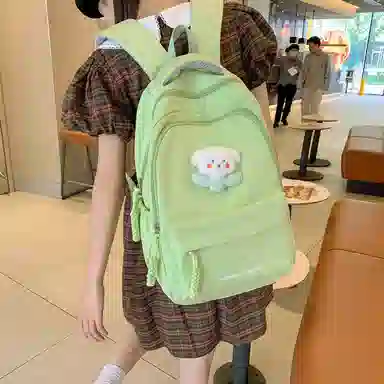 行途 中学生日系纯色高中生夏季休闲旅游背包防泼水 尼龙 双肩包 男女同款情侣款 黑色/米白色/绿色/粉色/黄色