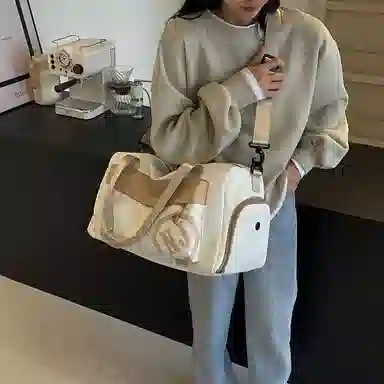 行途 大容量拼色设计 织物 手提健身包 大号 男女同款情侣款 黑色/米白色/蓝色/粉色/卡其色