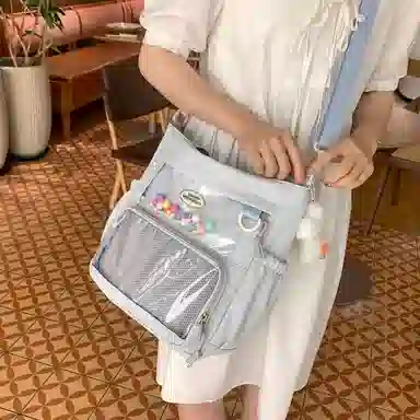 行途 简约时尚校园初中生大容量背包可爱托特包 涤棉 单肩斜挎包 女款 黑色/白色/卡其色/蓝色/黄色/紫色