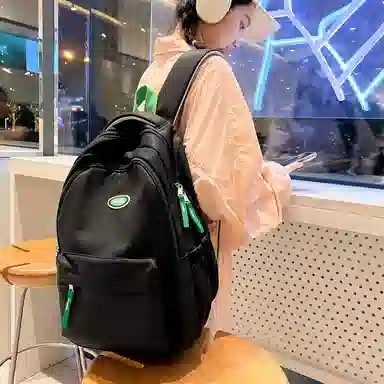 行途 大学生百搭日系高中生韩版中学生少年感 女款 尼龙 双肩包 黑色/蓝色/白色/紫色