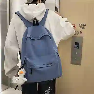 行途 简约大容量旅行背包休闲日系初中生高中大学生书包 尼龙 双肩包 男女同款情侣款 黑色/白色/蓝色/粉色