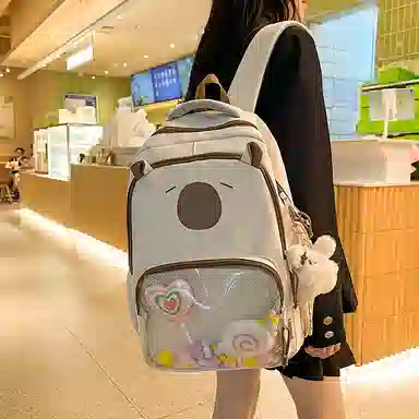 行途 卡通卡皮巴拉大容量可爱学生旅游 尼龙 痛包 女款