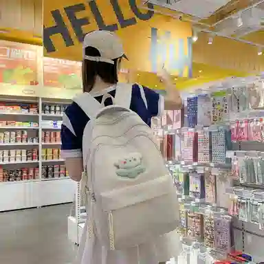 行途 中学生日系纯色高中生夏季休闲旅游背包防泼水 尼龙 双肩包 男女同款情侣款 黑色/米白色/绿色/粉色/黄色