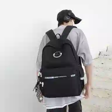 行途 双肩包大容量高级感书包高中简约 男女同款 大学生休闲百搭旅行背包 黑色