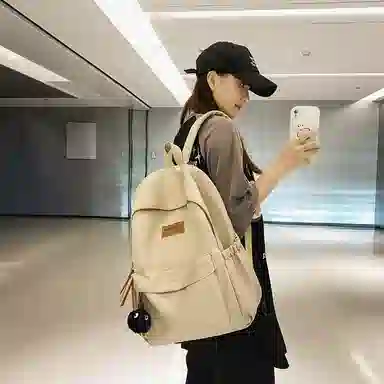 行途 初中高颜值森系纯色百搭小众设计感高中大学生 尼龙 书包背包双肩包 常规 男女同款情侣款 黑色/白色/绿色/卡其色