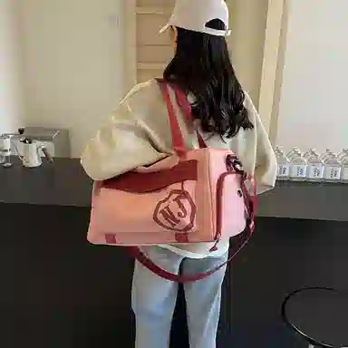 行途 大容量拼色设计 织物 手提健身包 大号 男女同款情侣款 黑色/米白色/蓝色/粉色/卡其色