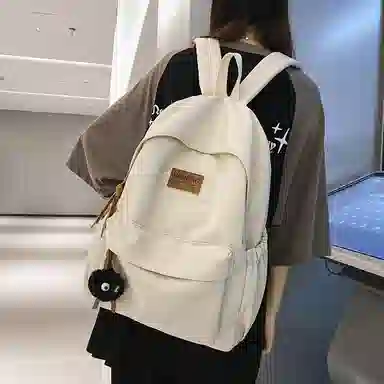 行途 初中高颜值森系纯色百搭小众设计感高中大学生 尼龙 书包背包双肩包 常规 男女同款情侣款 黑色/白色/绿色/卡其色